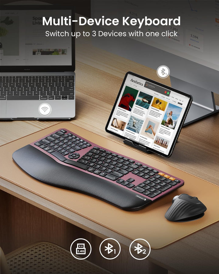 ProtoArc Teclado ergonómico Bluetooth retroiluminado, EK01 Plus Tec...