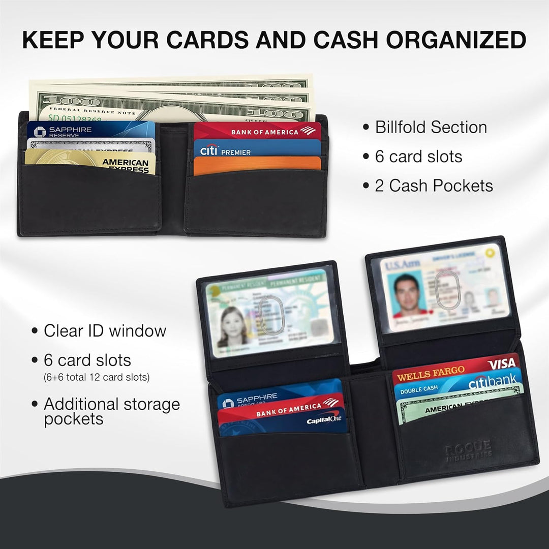 Rogue Wallet R11 - Cartera de piel tradicional con espacio adiciona...