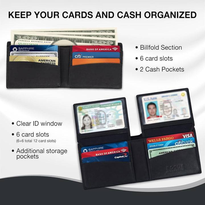 Rogue Wallet R11 - Cartera de piel tradicional con espacio adiciona...