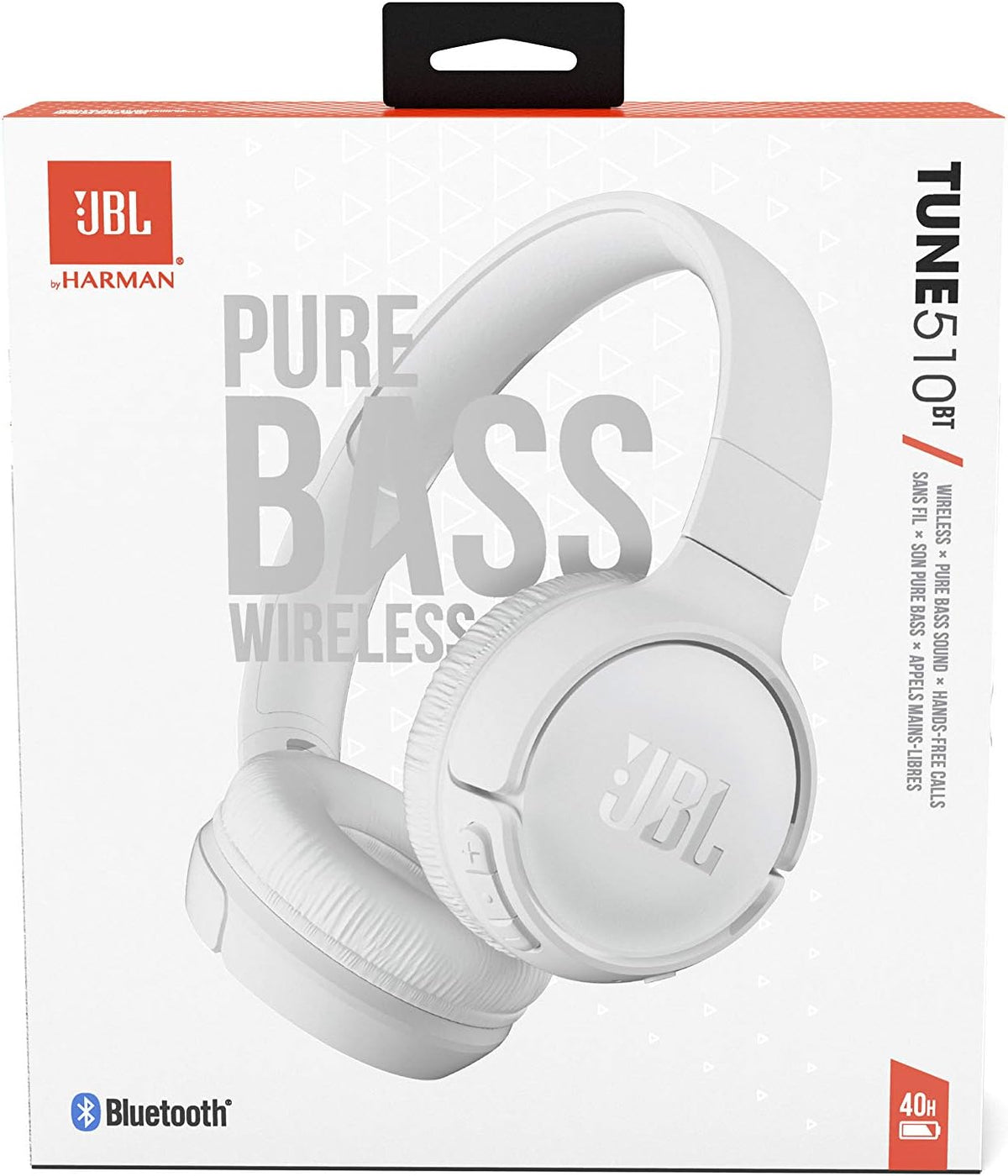 JBL Tune 510BT - Auriculares Bluetooth con hasta 40 horas de batería, Blanco