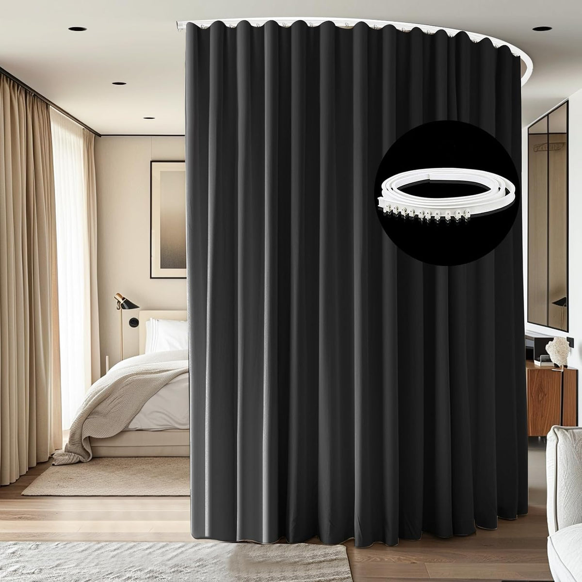 Cortinas divisoras de habitación, juego de rieles para montaje en el techo, cortinas opacas extra anchas, pistas flexibles para dormitorio, separador de división de privacidad, 1 panel de