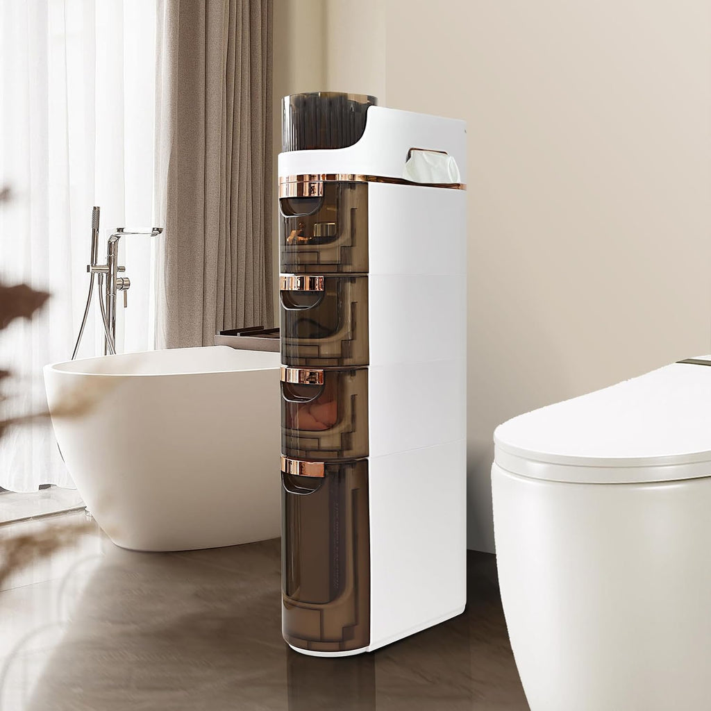 BGYMF Armario de almacenamiento estrecho de 4 niveles para baño, móvil