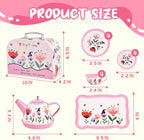 Juego de fiesta de té floral para niñas pequeñas de 3 a 6 años, juego de 15 piezas de juguetes de cocina de simulación con tetera, tazas, platos y estuche de almacenamiento, juego de