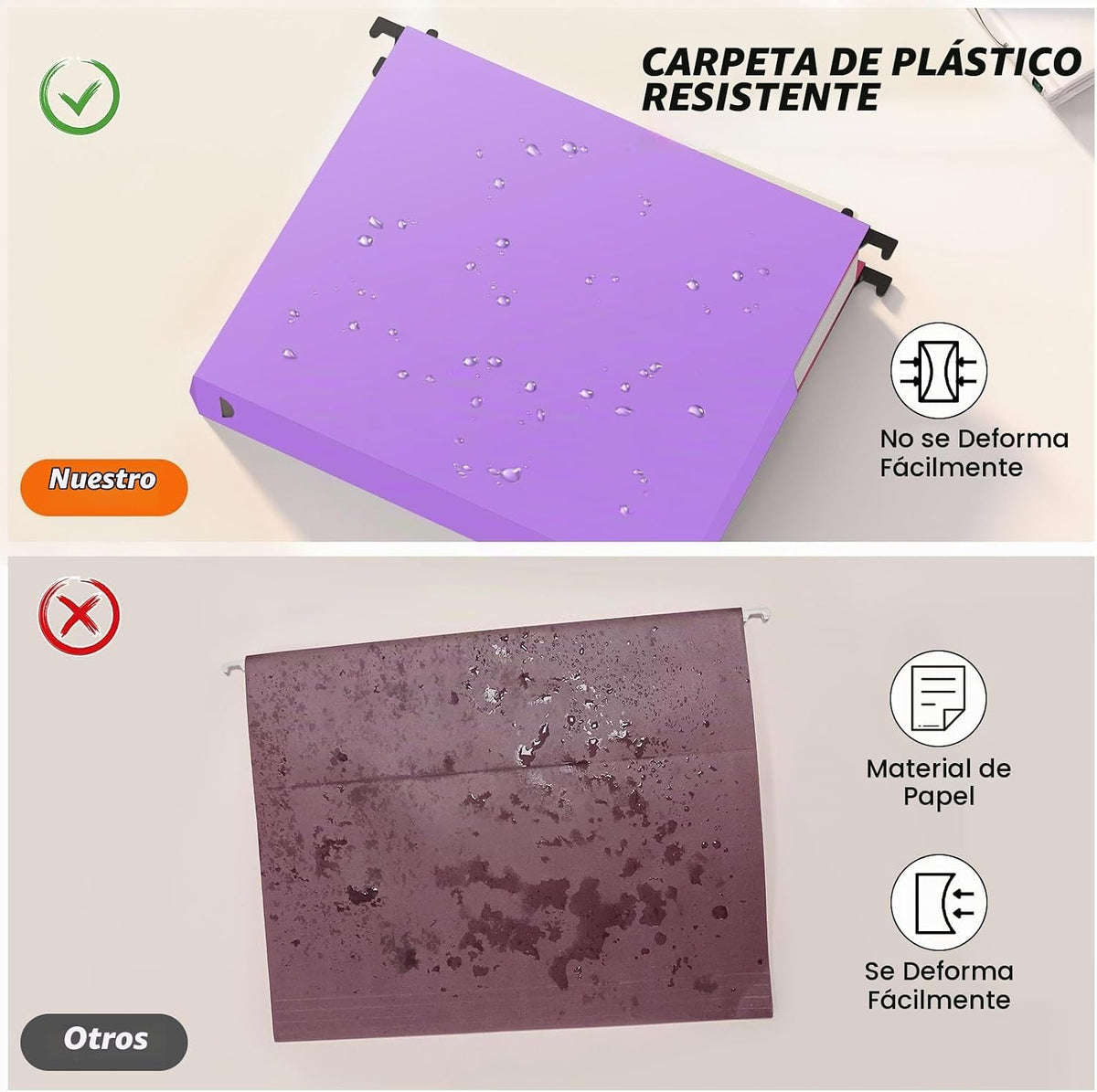 Carpetas colgantes de plástico con capacidad adicional