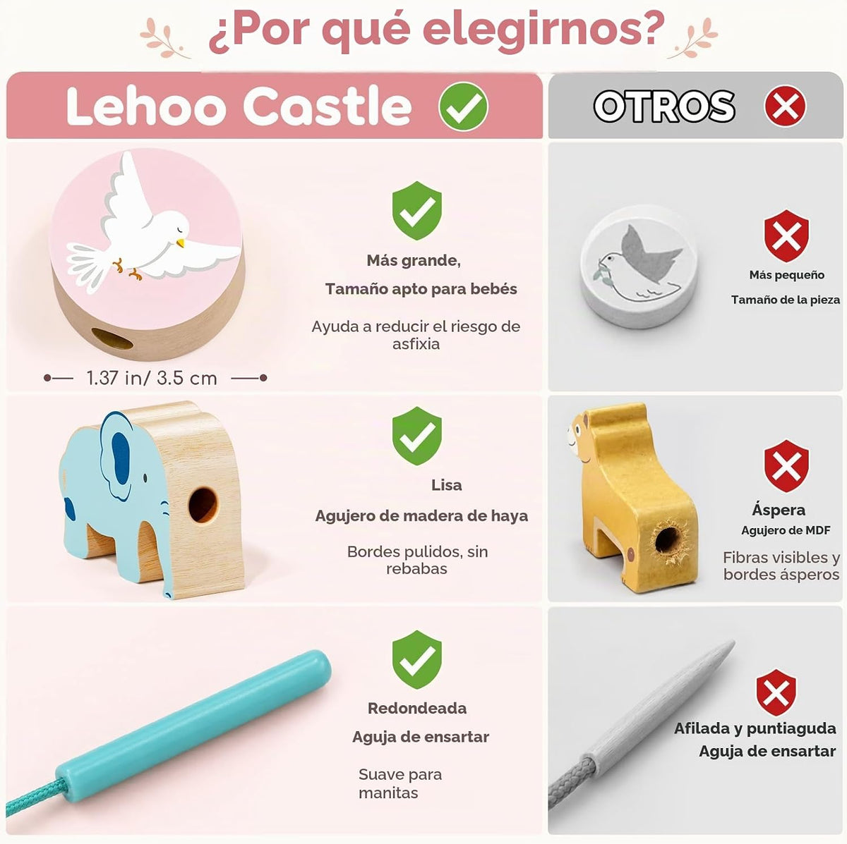 Lehoo Castle Juguete de madera rosa del arca de Noé para niña de 1 año