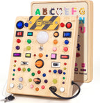 Tablero de actividades con 19 interruptores de luz LED, juguetes Montessori para niños de 1, 2, 3 años, tablero sensorial de madera, juguetes de viaje para niños y niñas de 1, 2, 3 años, regalo de cumpleaños (grande)