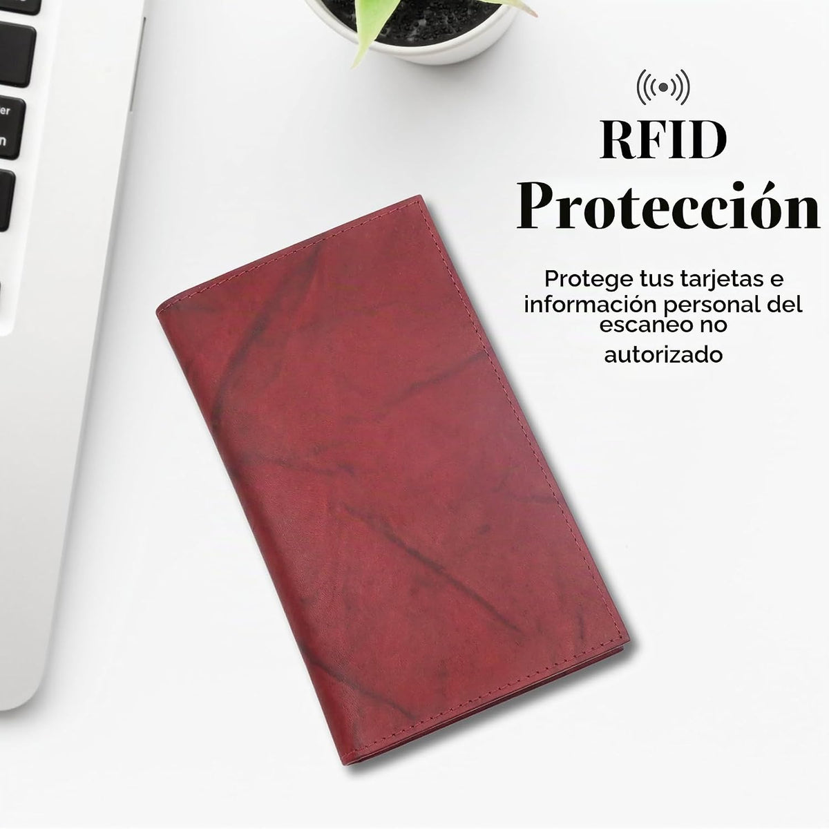 Cartera de 20 tarjetas para hombre, tarjetero largo de piel RFID, color