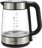 Amazon Basics Hervidor eléctrico con jarra de vidrio para té y café, sin BPA, de ebullición rápida, apagado automático, protección contra hervir, indicador de nivel de agua, 1.7 litros, 1500 W