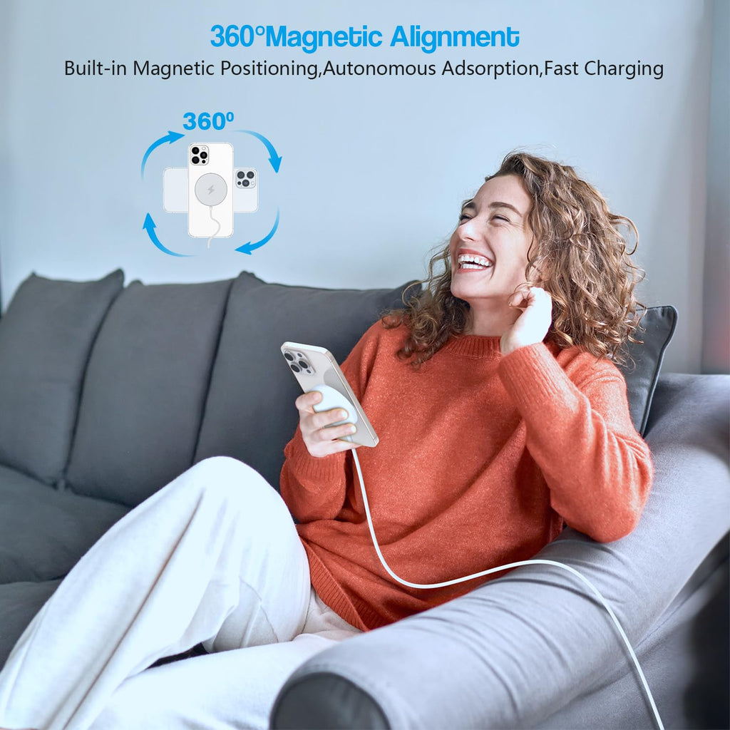 Cargador inalámbrico magnético de 10 pies, cargador rápido Apple Mag-Safe de 15 W para iPhone 17/16/15 PD con USBC Apple bloque de carga rápida de 10 pies de carga rápida para iPhone 17/17 Air/17 16 15 Pro/Pro Max/14/13/12/AirPods