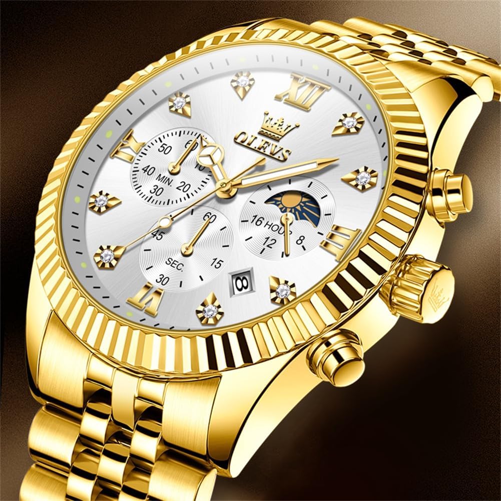 OLEVS Reloj para hombres, cuarzo, acero inoxidable, vestir, impermeable, luminoso
