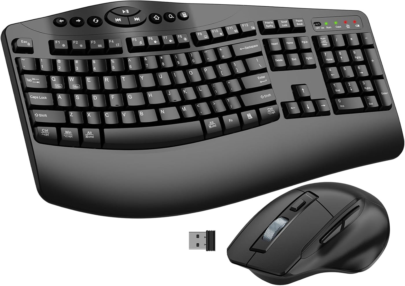Combo ergonómico de teclado y mouse inalámbricos, teclas onduladas...