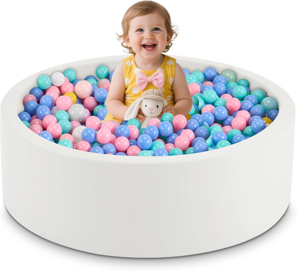 Piscina de bolas de espuma de 35.4 x 11.8 pulgadas para niños pequeños, pelotas redondas para bebés de 1 a 3 años, pelotas de juego para niños y niñas, pelotas no incluidas, color blanco