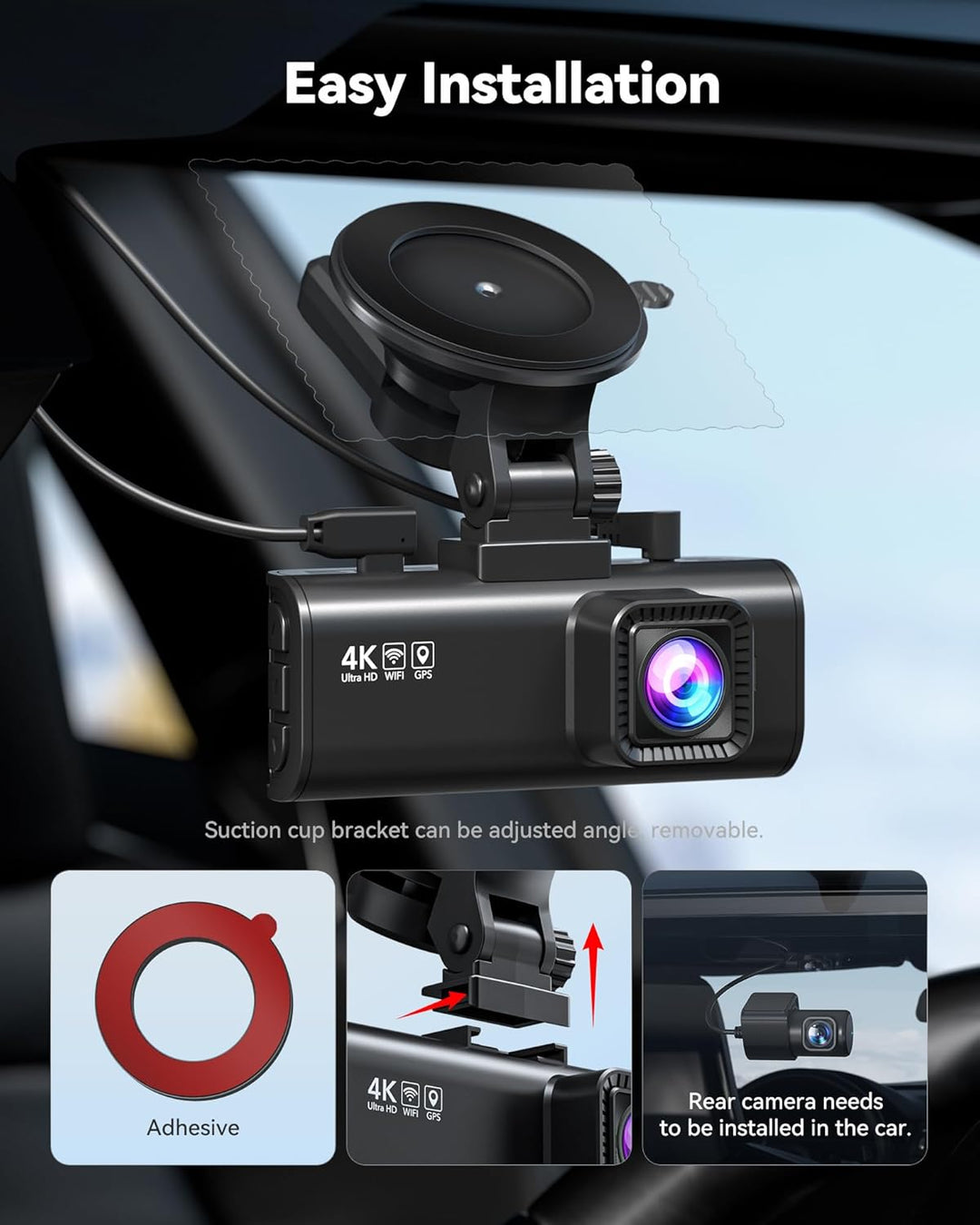 REDTIGER Cámara de tablero 4K frontal trasera sensor