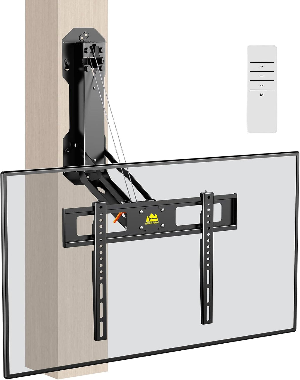 FORGING MOUNT Soporte de TV motorizado para chimenea con control remoto, soporte de TV de movimiento completo eléctrico para pantallas planas/curvas de 32″-85″, hasta 88 lbs, soporte para voltear y bajar para techo plano, VESA máximo 600x400 mm