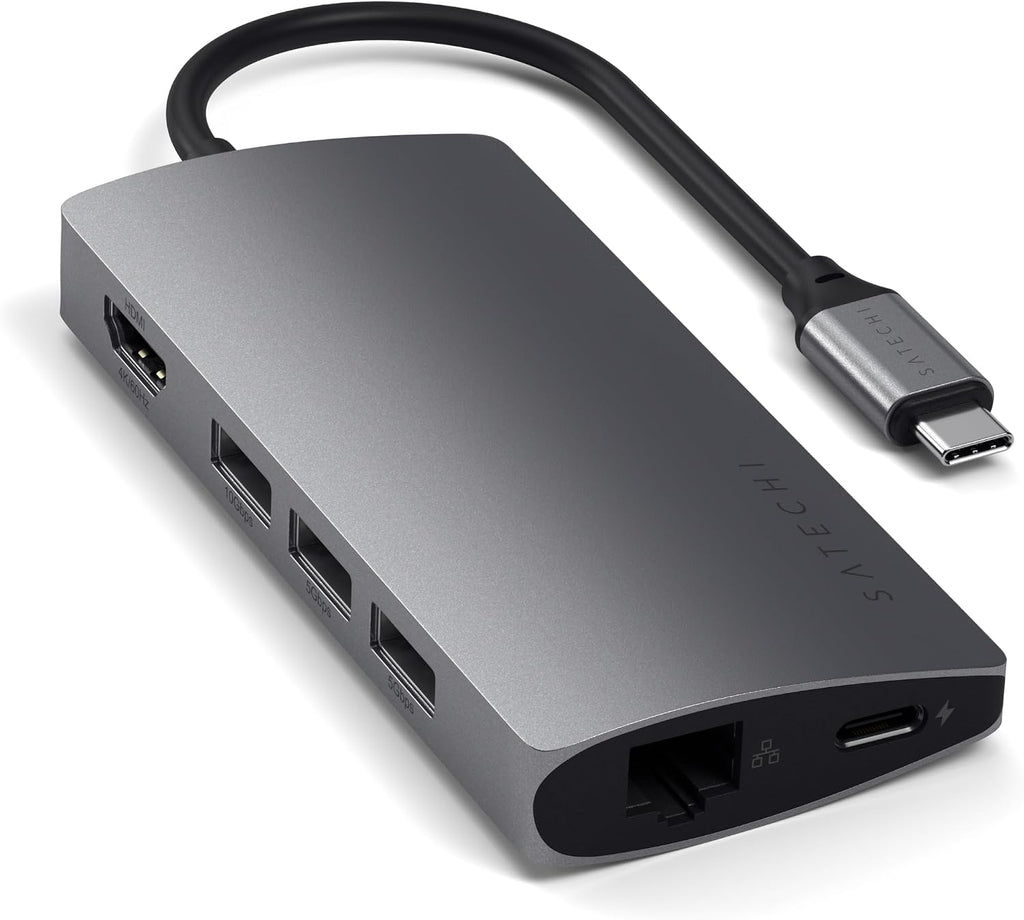 Satechi, Label-Gray, hub USB 4 de 3 puertos, alimentado
