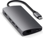Satechi, Label-Gray, hub USB 4 de 3 puertos, alimentado