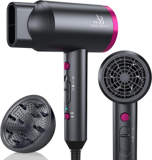 Secador de pelo iónico con difusor, potente secador de pelo de 1800 W para mujeres y hombres, secador de pelo de secado rápido con boquilla para el hogar, salón, viajes