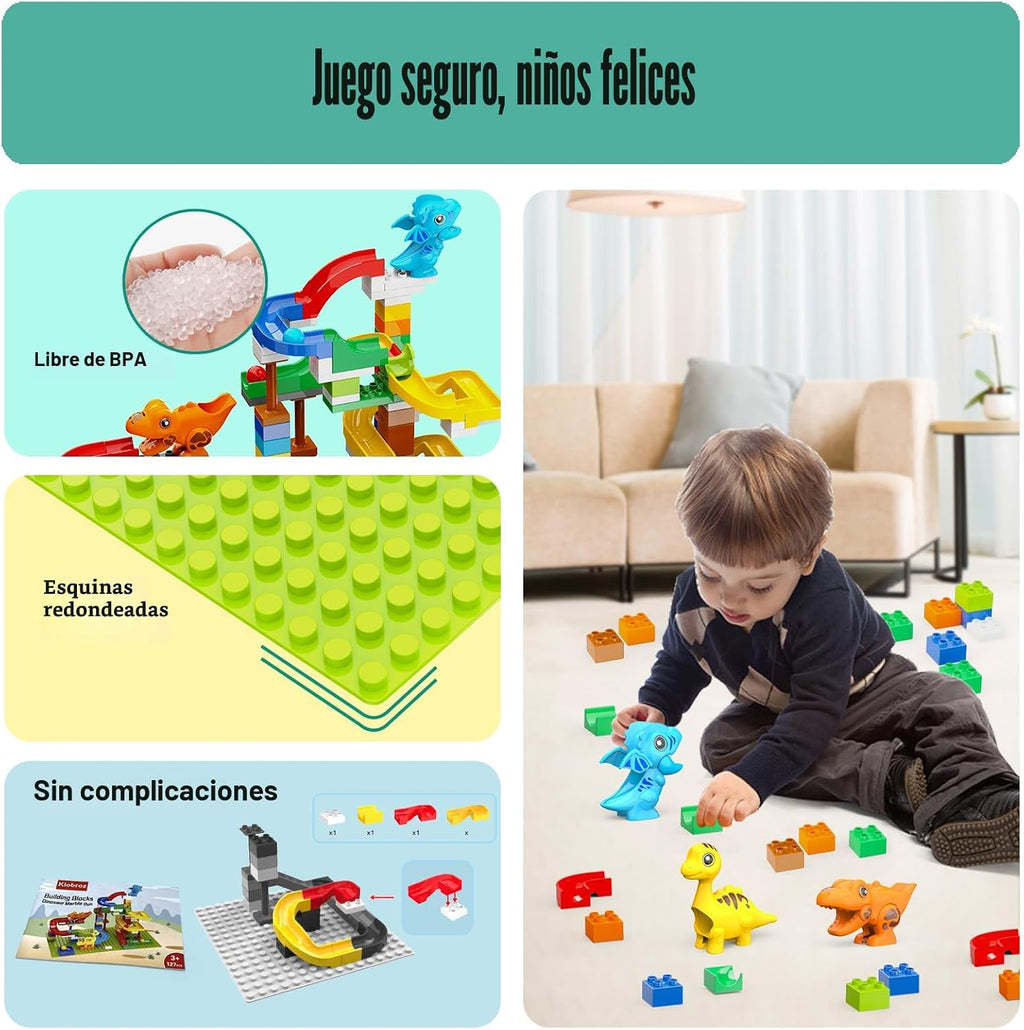 Klobroz Dinosaur Marble Run, bloques de construcción para niños pequeños de