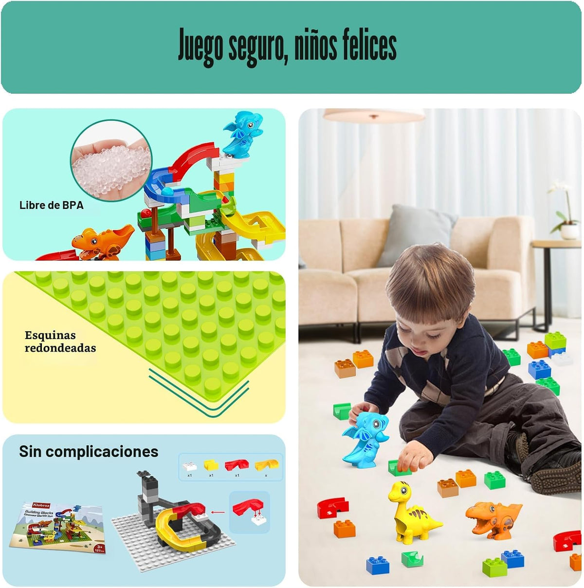 Klobroz Dinosaur Marble Run, bloques de construcción para niños pequeños de
