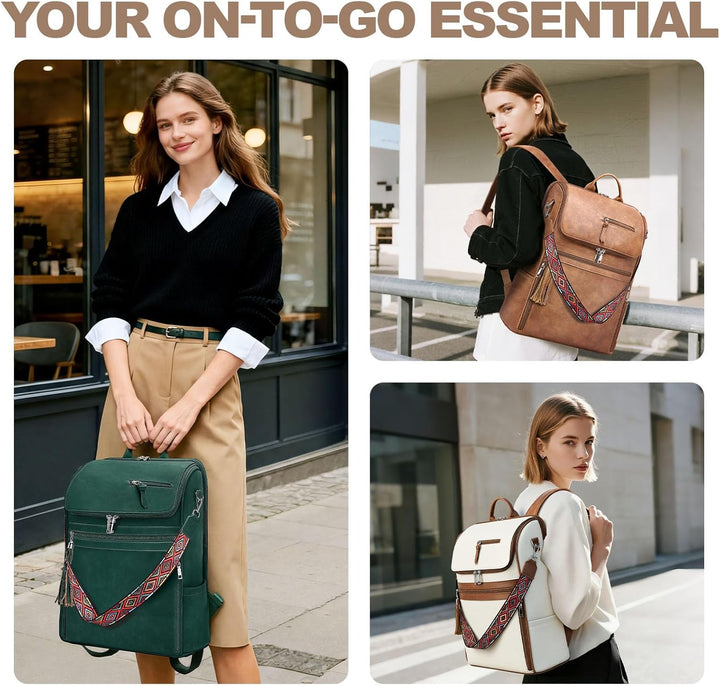 SYTRAH - Mochila de cuero para laptop para mujer, bolso de laptop d...