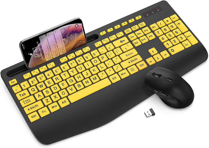 Combo de teclado y mouse inalámbricos - Teclado ergonómico de letra...