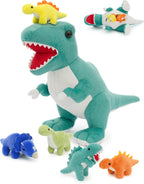 Muiteiur Animal de peluche de dinosaurio azul con 5 bebés, juego de peluche