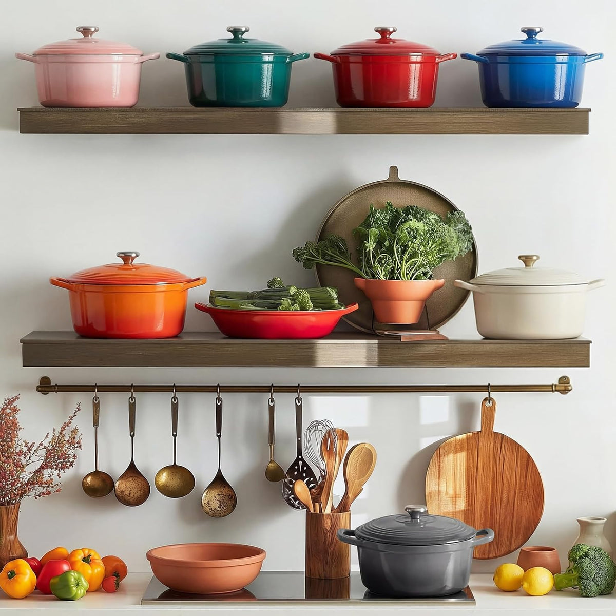 Overmont - Horno holandés de hierro fundido esmaltado, olla de 5.5 cuartos