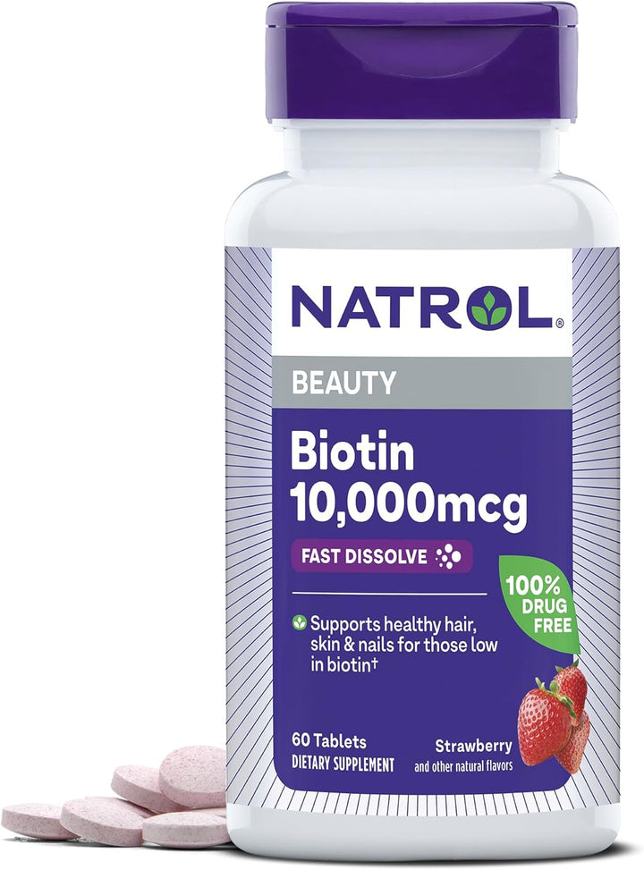 Natrol Biotin 10,000 mcg, suplemento de disolución 4 veces más rápi...