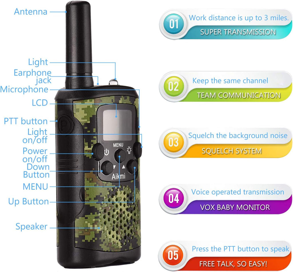 Aikmi Walkie Talkies para niños con guantes de ciclismo, juguete de regalo