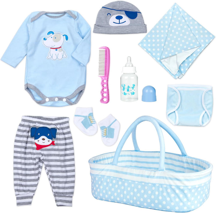 Juego de 9 piezas de ropa de muñeca de bebé Reborn azul para muñeca...