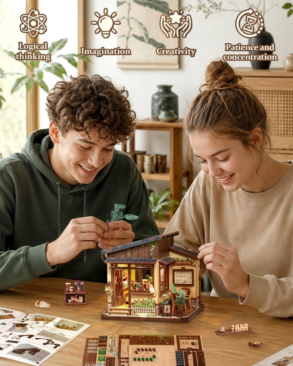 Cutebee Kit de rincón de libros LED, kits de casa en miniatura de bricolaje