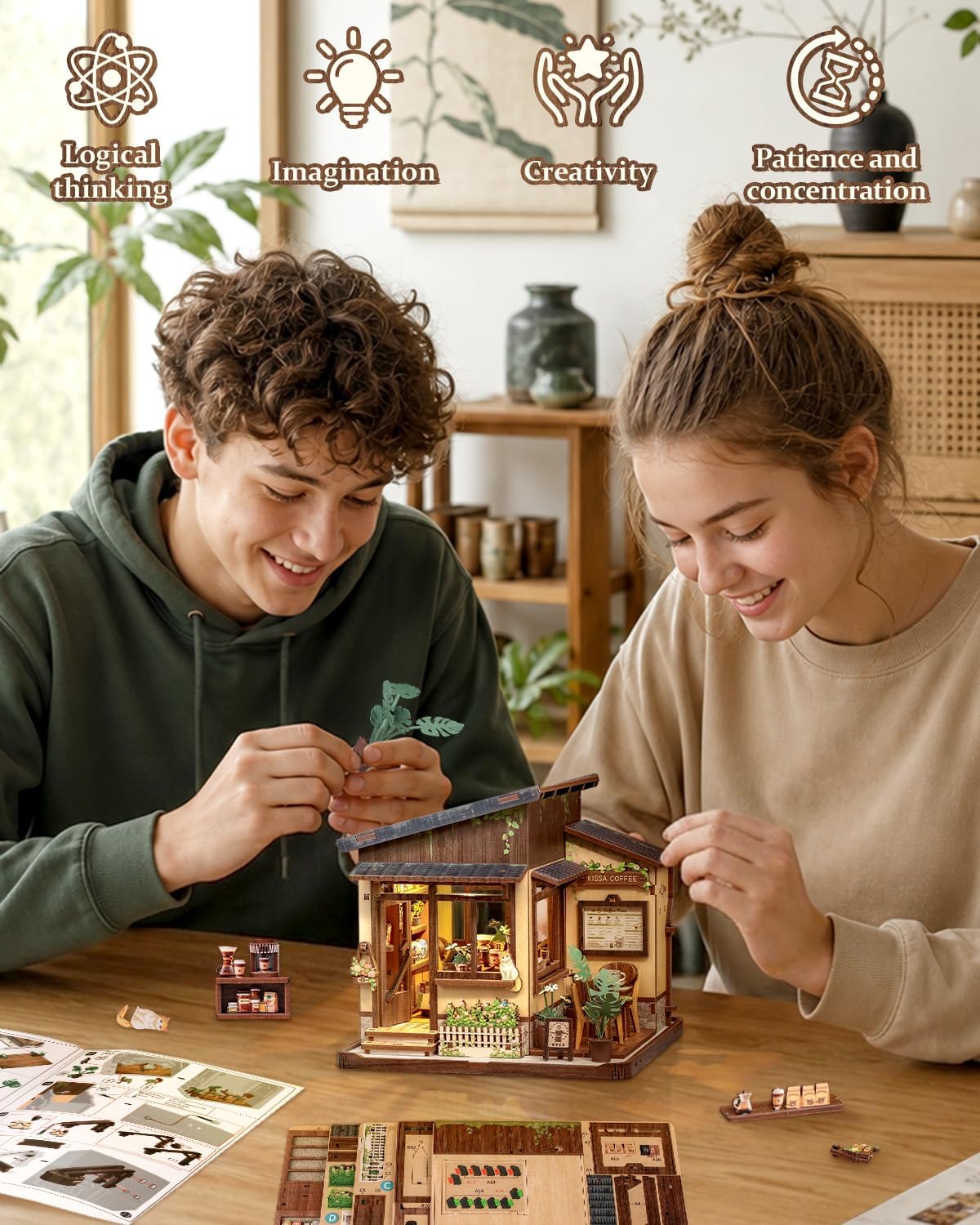 Cutebee Kit de rincón de libros LED, kits de casa en miniatura de bricolaje