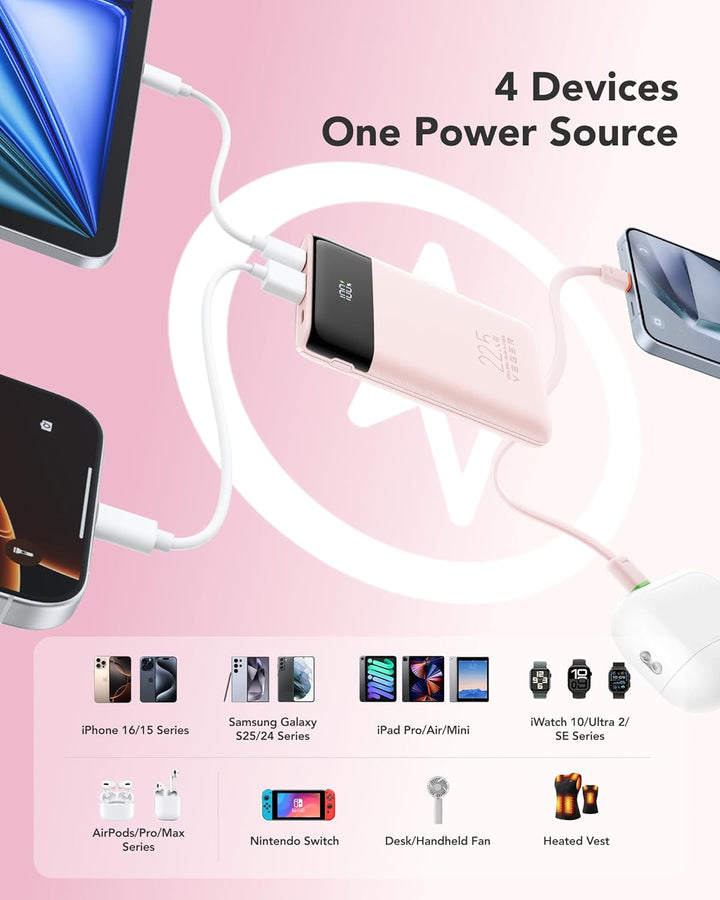 VEGER Cargador portátil, ultra delgado de 22.5 W de carga rápida co...