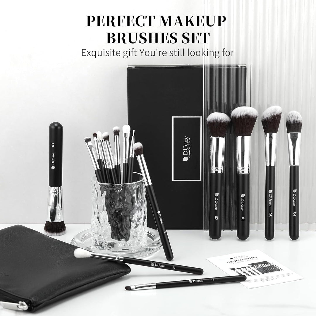 DUcare Cepillos de maquillaje con bolsa, juego de 15 cepillos de ma...