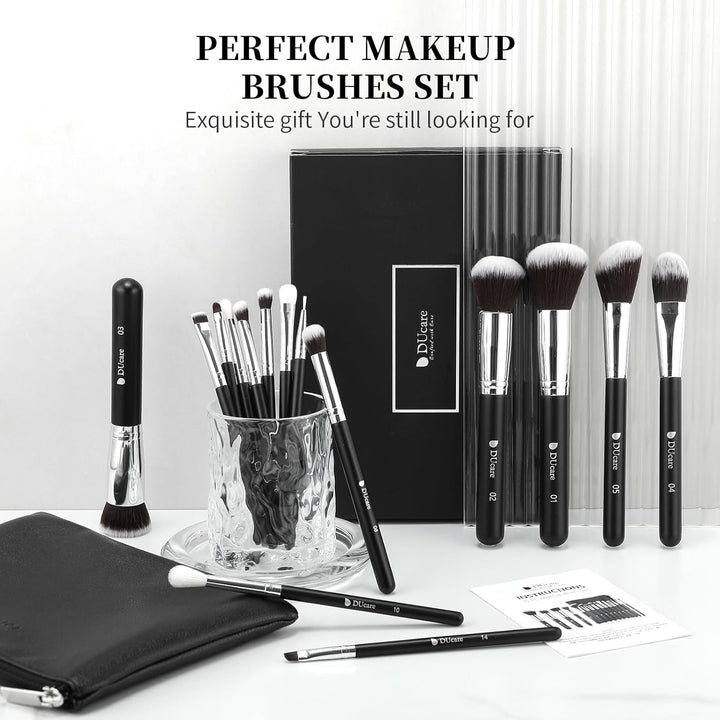 DUcare Cepillos de maquillaje con bolsa, juego de 15 cepillos de ma...