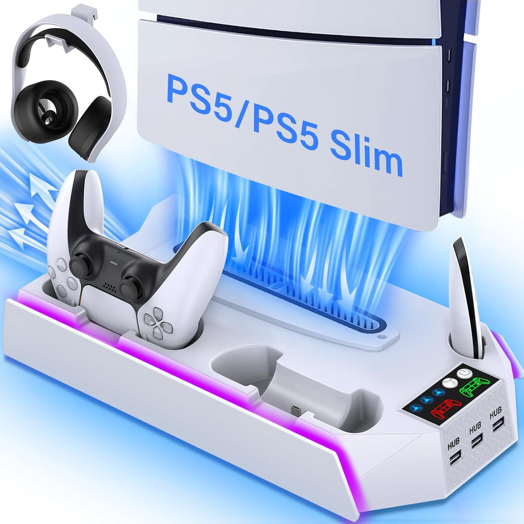 Estación de refrigeración PS5 \/ PS5 Slim con soporte LED con estac...