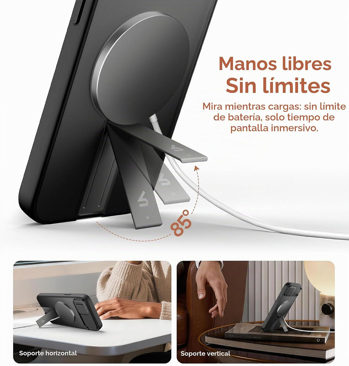 SURITCH Funda para iPhone 15, compatible con MagSafe, soporte integrado y cubierta de cámara y parte trasera translúcida, funda protectora resistente a prueba de golpes de 6.1 pulgadas, color negro