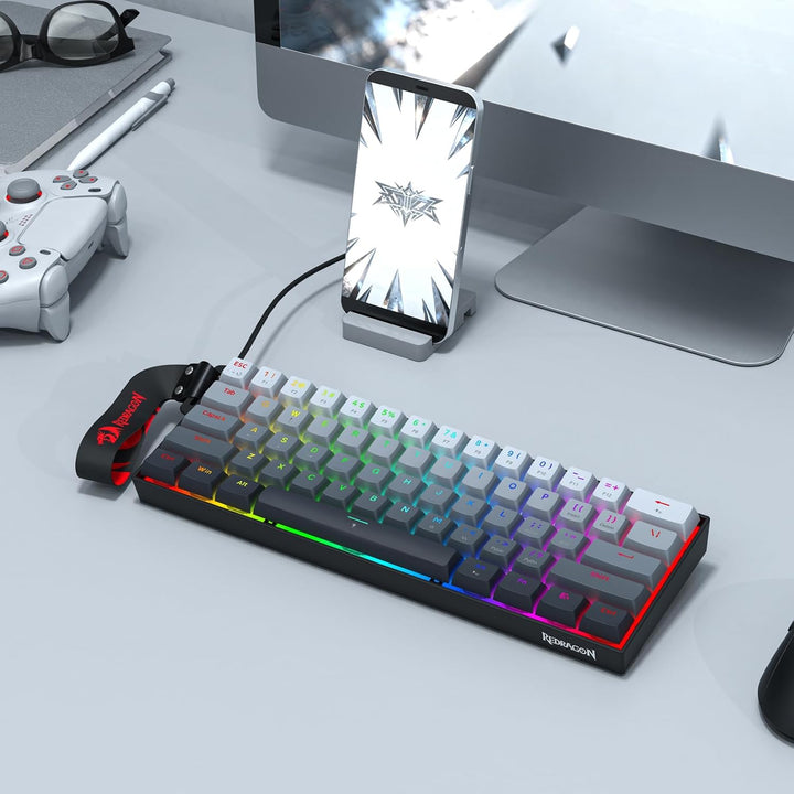 Redragon K617 HE - Teclado para juegos de disparo rápido, 60% 61 te...