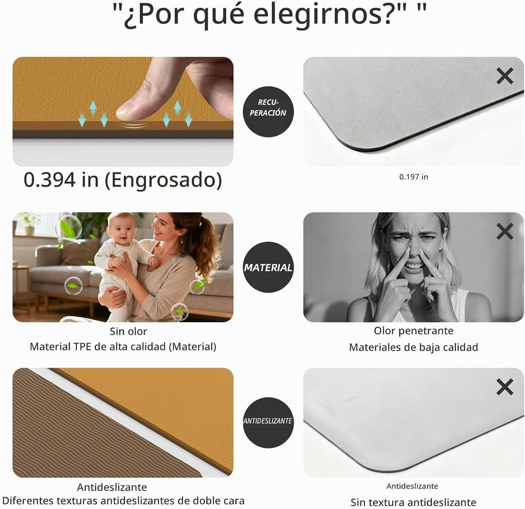 Tapete de yoga ancho de grosor (0.394 pulgadas), antideslizante, antidesgarros, tapete de pilates extra grande de 72 x 35 pulgadas para entrenamientos en casa, gimnasio y estiramiento de suelo con