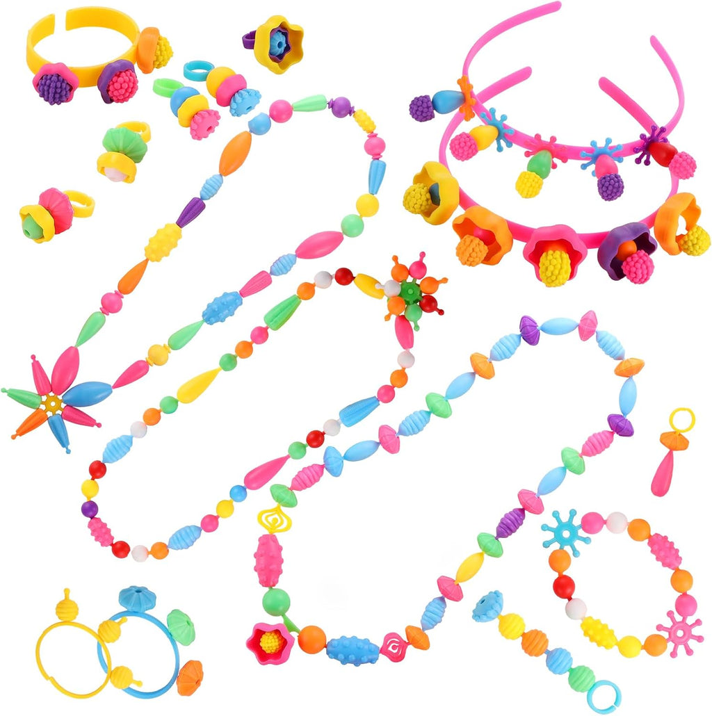Funtopia Pop Beads, más de 700 piezas de artes y manualidades para niños de 4 a 6 años, cuentas a presión, juego de pulseras, collares, anillos, tobilleras, juguetes creativos para fiestas de