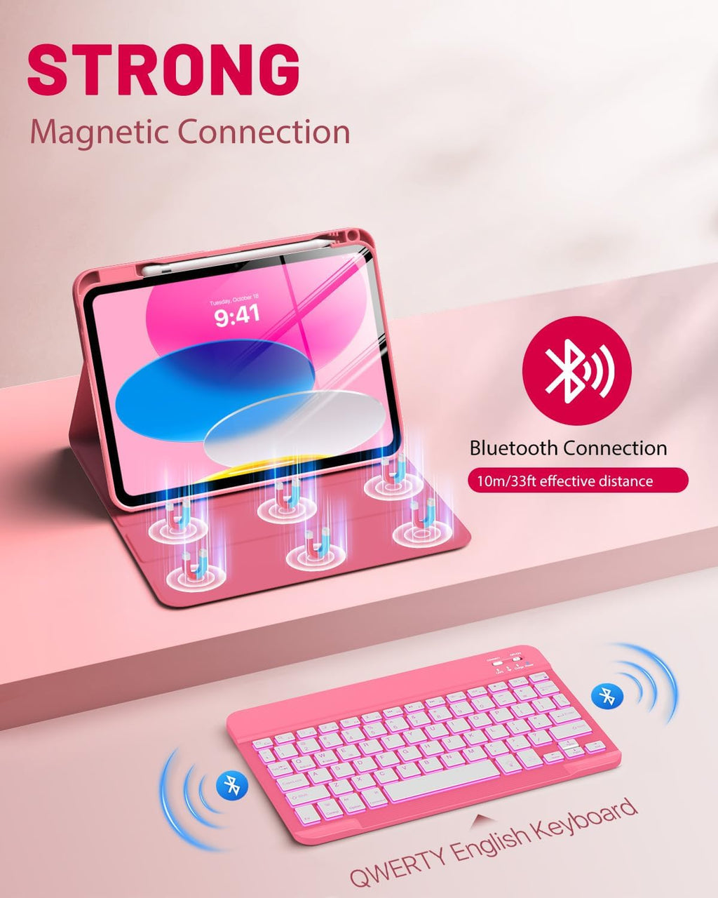 MoKo Funda para iPad (A16) de 11ª/10ª generación con teclado retroiluminado