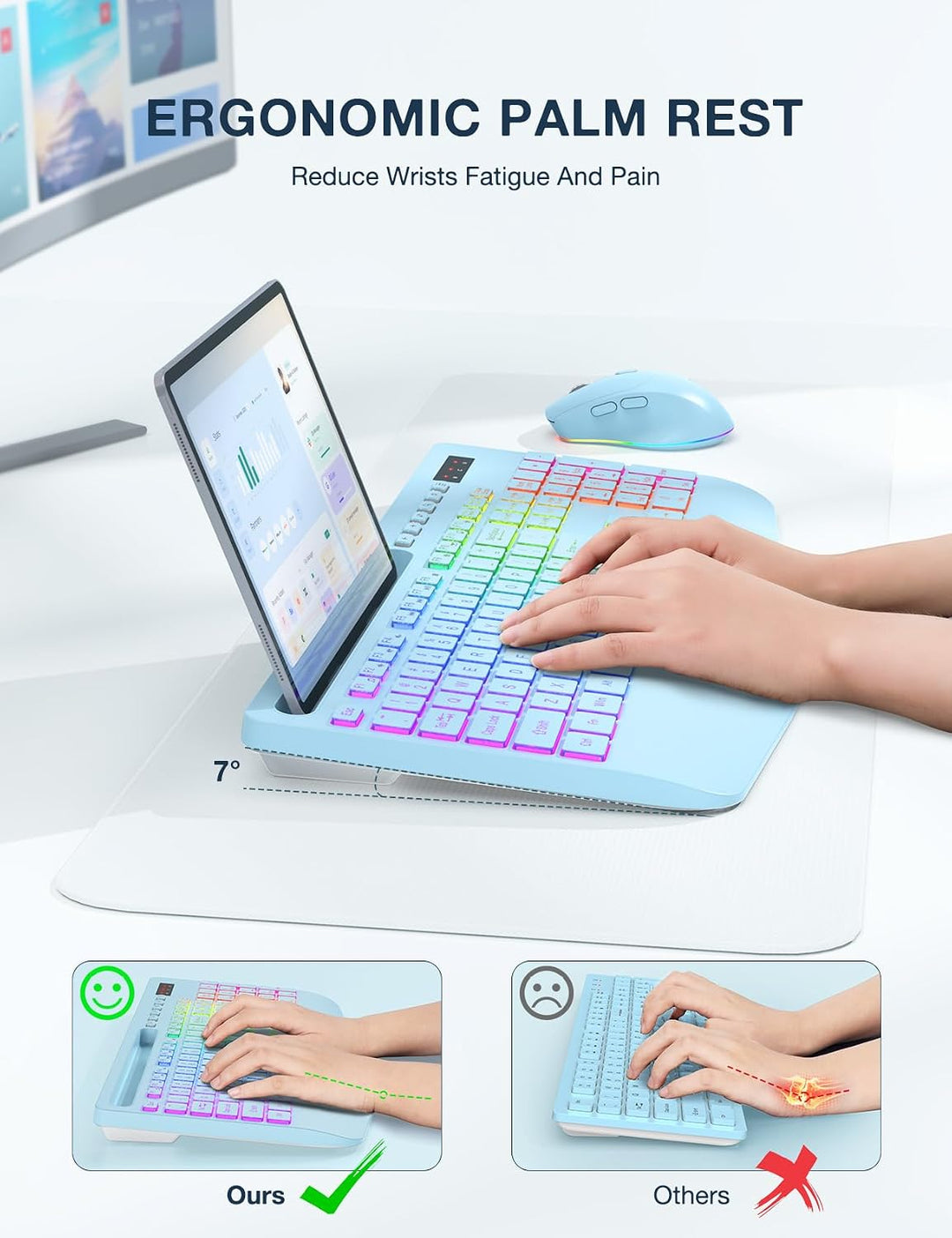 Combo de teclado y mouse inalámbricos, 9 efectos retroiluminados, r...