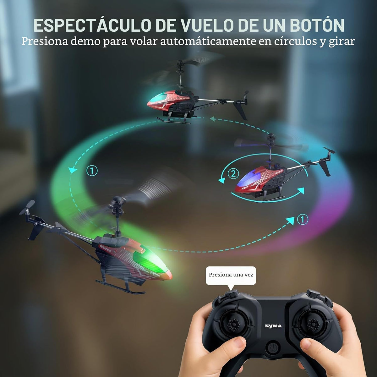 SYMA Helicóptero RC para niños, luces LED de 7 colores, 40 minutos de tiempo de vuelo, rojo