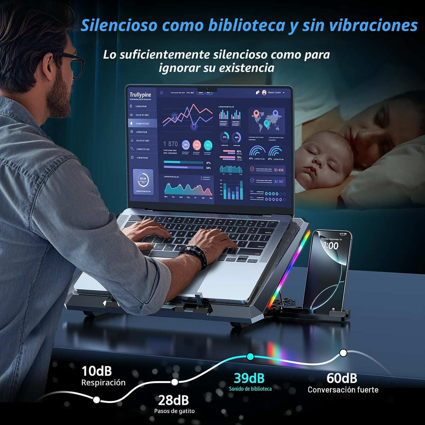 Trullypine Almohadilla de refrigeración para laptop con 12 ventilad...