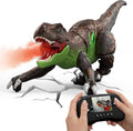 Robot T-Rex de dinosaurio RC con cámara para niños, pantalla LCD RC de video en vivo, simulación de movimiento de gateo, modo de demostración inteligente, función de rociado, efecto de luz y rugido