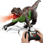 Robot T-Rex de dinosaurio RC con cámara para niños, pantalla LCD RC de video en vivo, simulación de movimiento de gateo, modo de demostración inteligente, función de rociado, efecto de luz y rugido