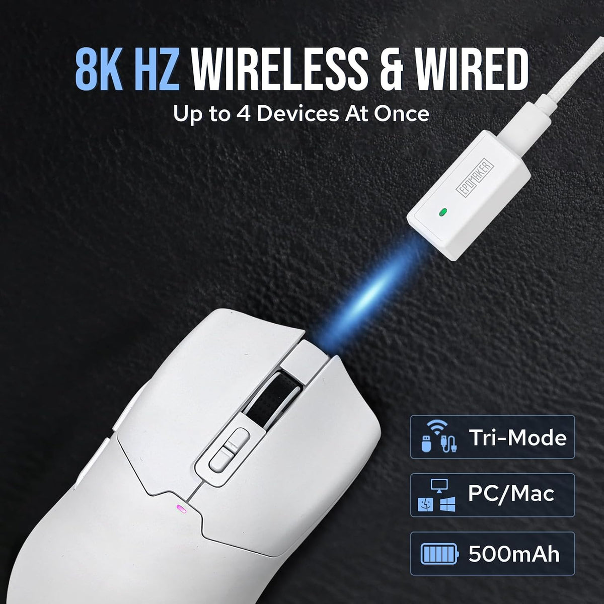 EPOMAKER Click Gaming Mouse inalámbrico 2.4Ghz\/BT\/Type-C, 800 a 4...