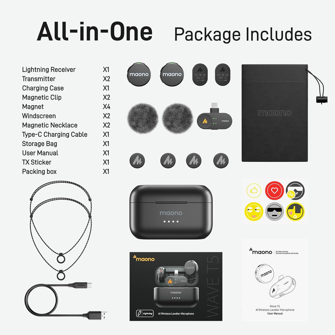 MAONO Micrófono inalámbrico Lavalier para iPhone 14 y versiones ant...
