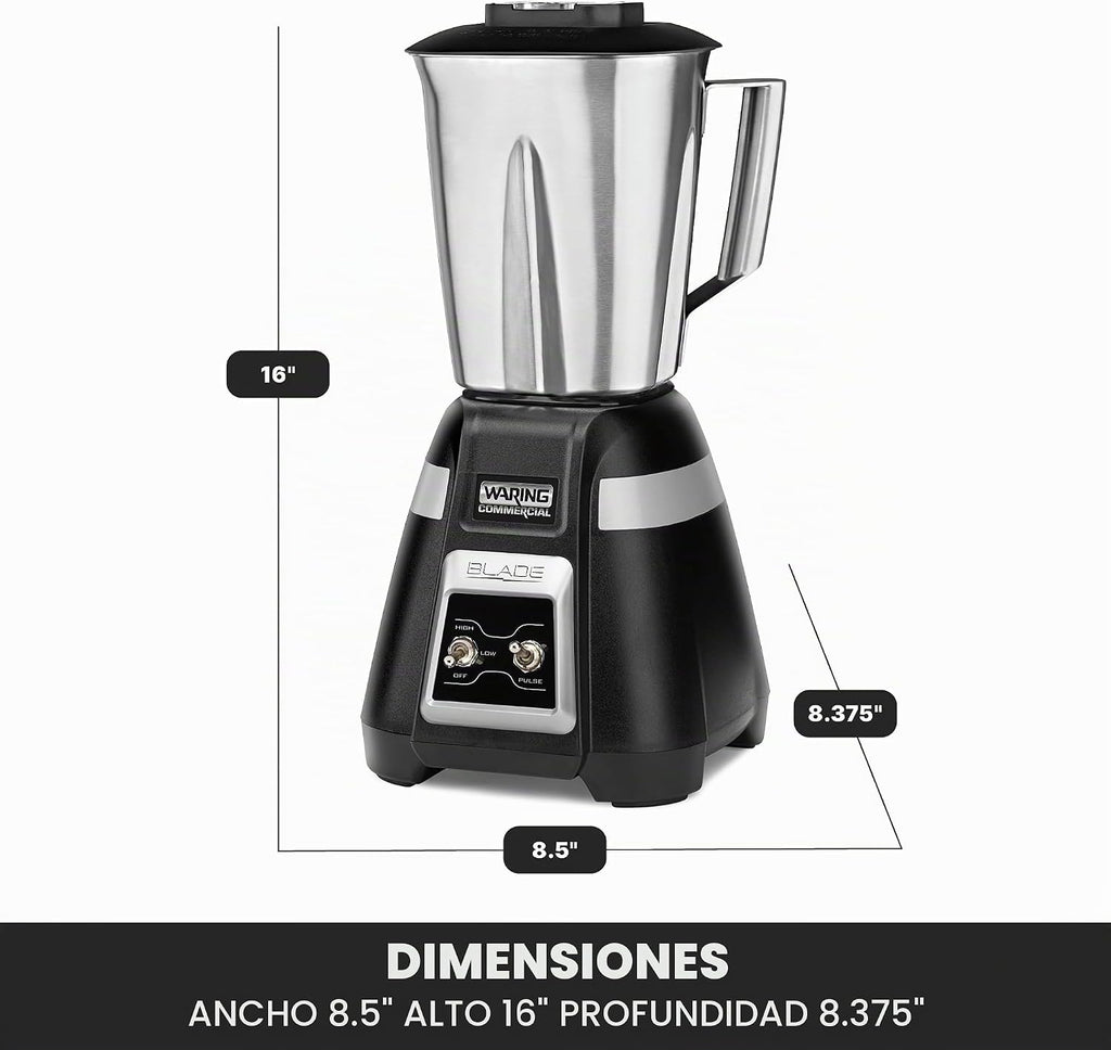 Waring Batidora de cuchillas con tarro de acero inoxidable de 48 oz y palanca y pulso