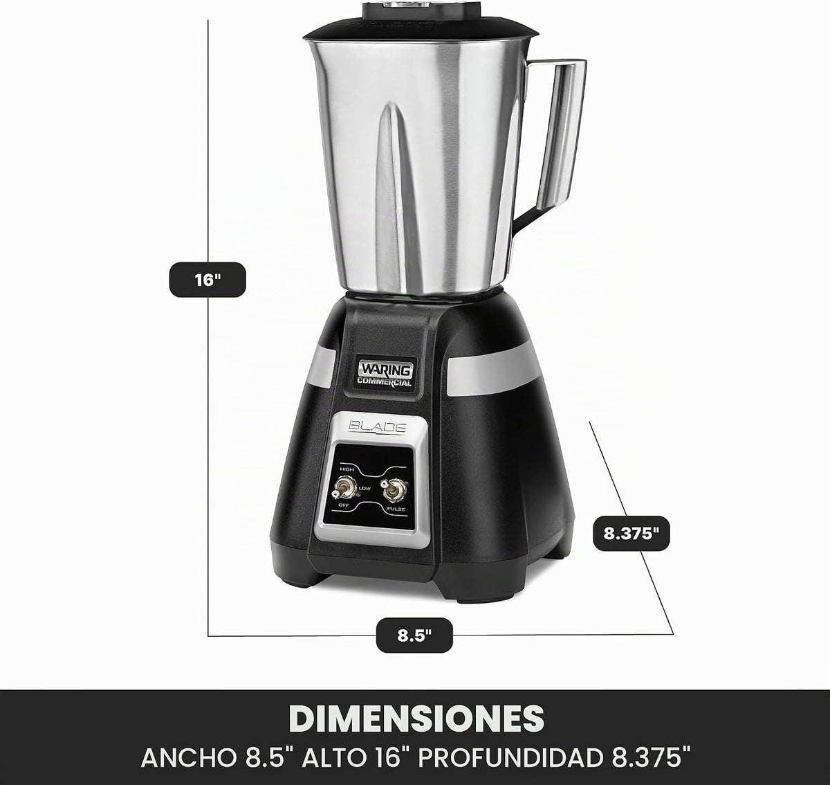 Waring Batidora de cuchillas con tarro de acero inoxidable de 48 oz y palanca y pulso